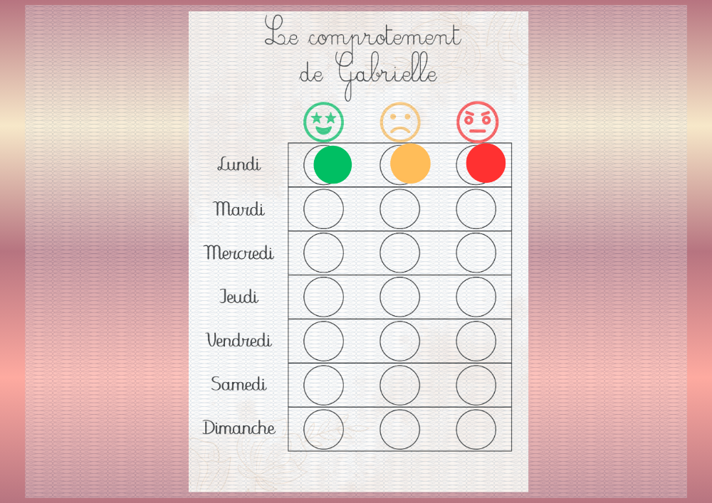 Support sur le Comportement + Les vignettes verts, oranges ,rouges .